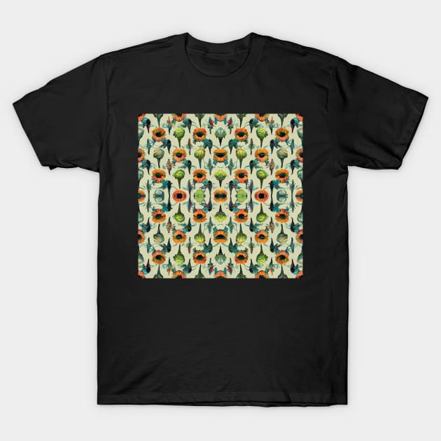 Seamless pattern of summer colored flowers and leaves T-Shirt by Riverside-Moon